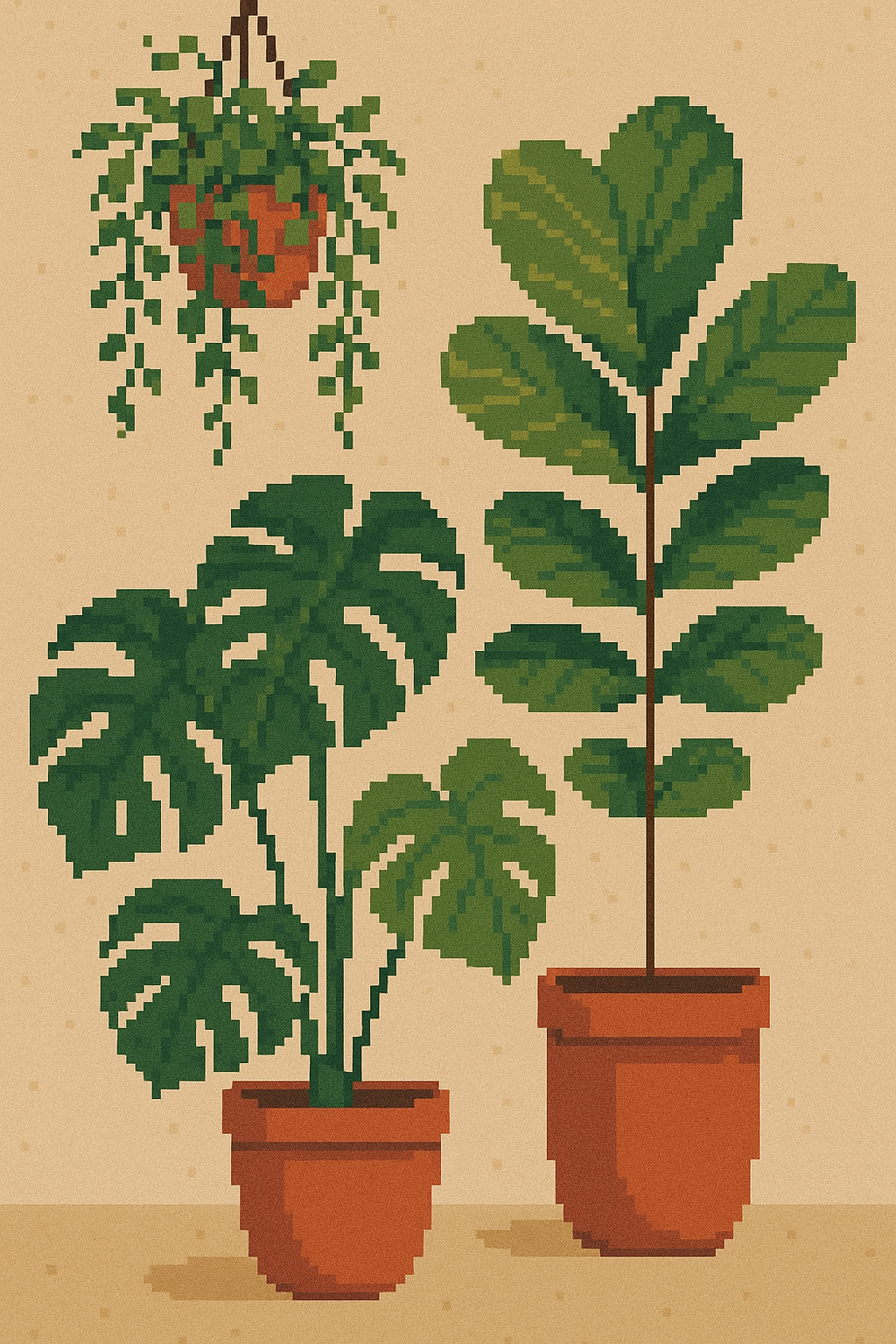 Pixel Botanical Art with Clay Pots